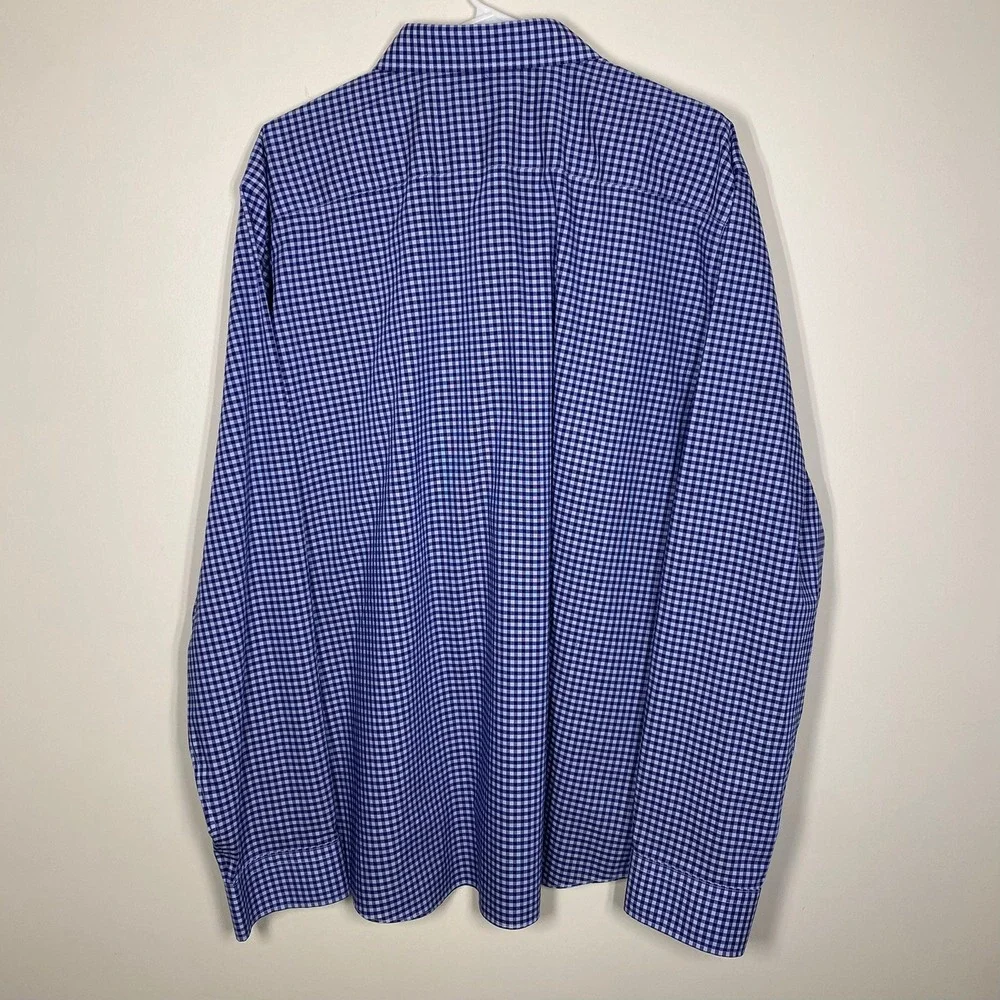 Banana Republic Untucked Slim Fit Shirt Mens XXL Blue Gingham Non-Iron Cotton‎
